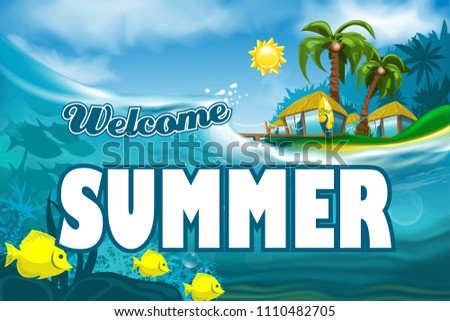 Welcome Summer banner on island background