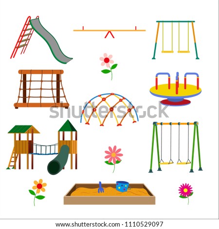 Children's attraction, children's town, carousels, swings Royalty-Free Stock Photo #1110529097