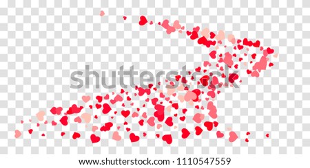 The heart of confetti in red and pink color is beautifully falling chaotically against the background. Template for posters, posters, postcards, invitations. Valentine's Day. Vector illustration