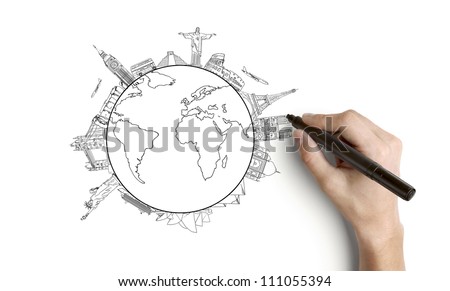 hand drawing earth on a white background Royalty-Free Stock Photo #111055394
