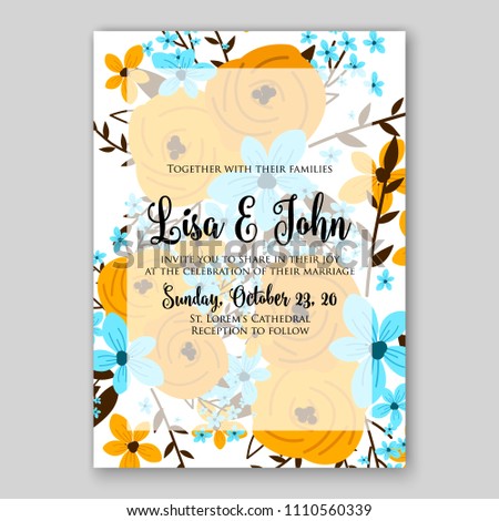 Wedding Invitation vector printable template card Floral Bridal Wreath   Anemone rose peony poppy flowers