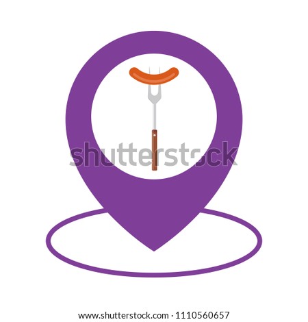 Food Location Icon Logo Design Element. Barbecue sausage icon map pointer. Vector illustration flat design. Isolated on white background.
