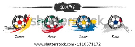 Set of football or soccer national team group F . Watercolor paint art design . Vector for international world championship tournament cup 2018 .