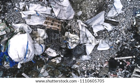 Illegal Outdoor Garbage Dump Aerial View. Environmental Pollution