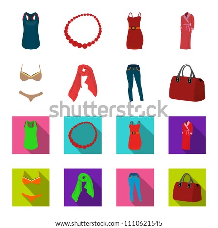Bra with shorts, a women's scarf, leggings, a bag with handles. Women's clothing set collection icons in cartoon,flat style vector symbol stock illustration web.
