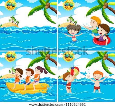 Set of various beach scene illustration