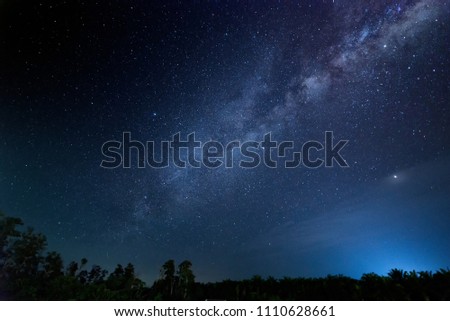 Starry night with Milky way at Kudat Sabah Malaysia. Image contain soft focus and blur due to wide aperture and long exposure. image also contain grains and noise due to high ISO. 