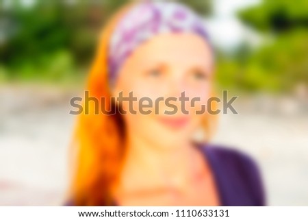 Beautiful woman Bali Indonesia Travel theme creative abstract blur background with bokeh effect