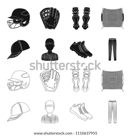 Baseball cap, player and other accessories. Baseball set collection icons in black,outline style vector symbol stock illustration web.