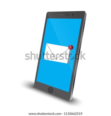 E-mail application on smartphone perspective angle view vector on white background, vector design Element illustration.
