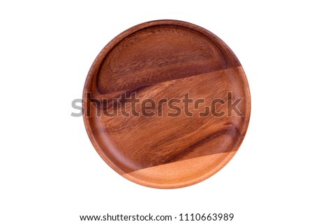 Top view wooden dish isolated on white background.