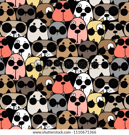 Hand Drawn Cool Dogs Pattern Background. Vector Illustration.