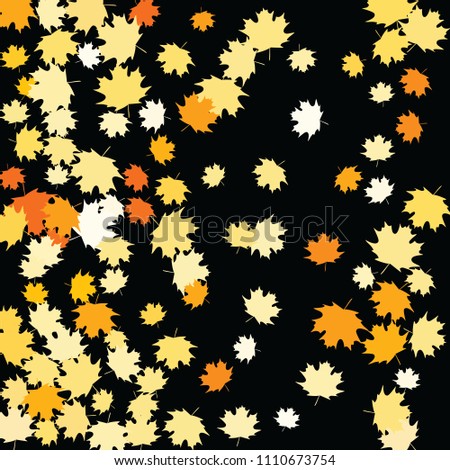 Confetti of multicolored leaves isolated on white background.Falling confetti from minimalistic maple leaves. Abstract leaf for label, card, poster, cover, leaflet, textile design.
