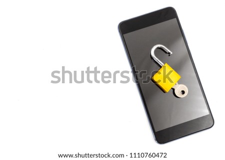 Smart phone with padlock on white background. Security concept