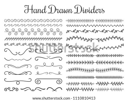 Set of hand drawn floral and calligraphic dividers, vector eps10 illustration