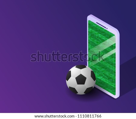 illustration of soccer with field on smartphone vector isometric