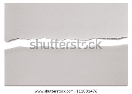 White paper torn in half over white with soft shadow. Royalty-Free Stock Photo #111081476