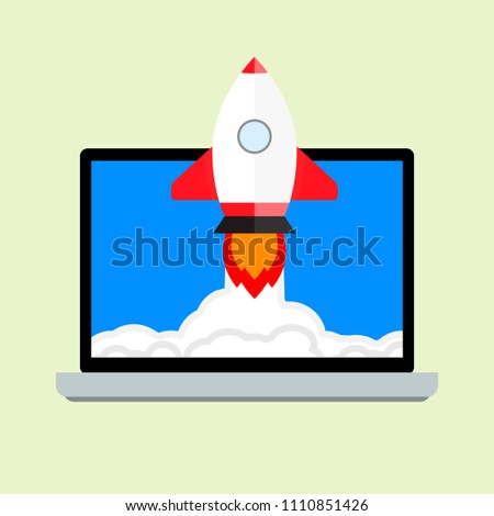 Launch startup project. Vector business start up, rocketship start fly illutration