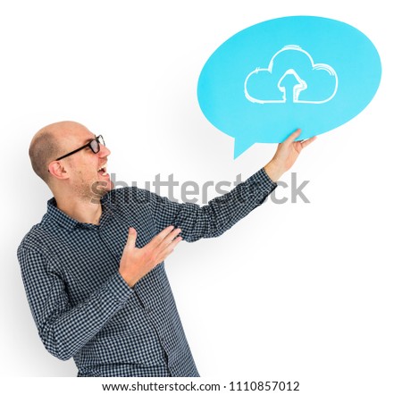 Happy man holding cloud computing symbol