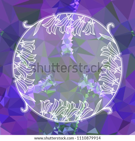 Round flower frame on a square mosaic background. Copy space. Raster clip art.