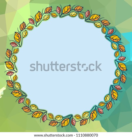 Round flower frame on a square mosaic background. Copy space. Raster clip art.