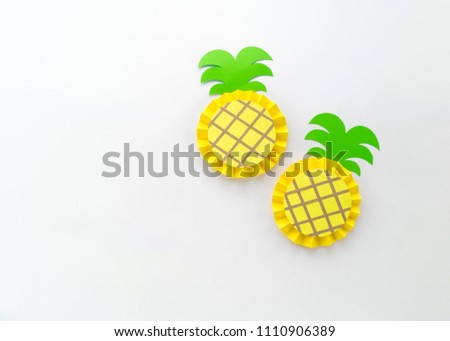 Fruit made of paper. White background. There's room for writing.Tropics. Flat lay.