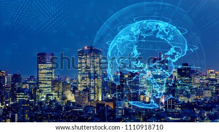 Smart city and global network concept. IoT(Internet of Things). ICT(Information Communication Technology). Royalty-Free Stock Photo #1110918710