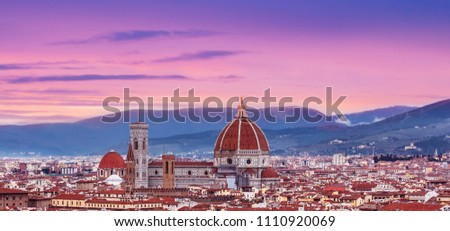 Beautiful Florence sunset city skyline with Florence Duomo Panorama of  Florence, Italy