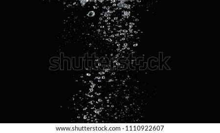 Soda water bubbles splashing and floating drop in black background represent sparkling and refreshing Royalty-Free Stock Photo #1110922607