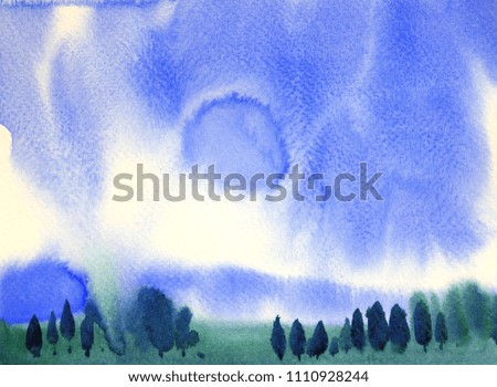 watercolor background landscand.blue snow watercolour abstract illustration for design