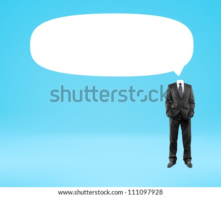 businessman with  bubbles speech instead of blue on yellow background