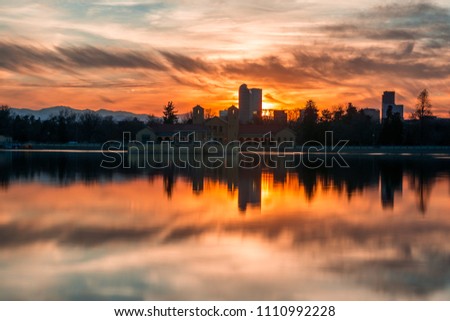 Beautiful sunset in Denver City Park 