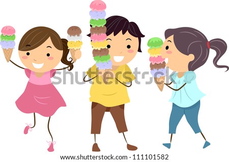 Illustration of Happy and Excited Kids Carrying Cones Filled with Ice Cream