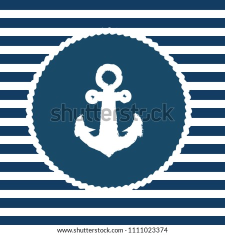 Blue anchor emblem with circle rope frames and white grunge anchor. isolated on white and blue lines background vector illustration