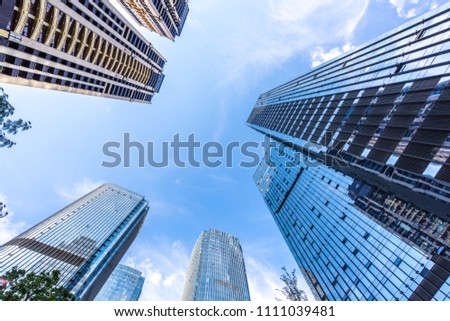 up view of modern office building in shanghai china