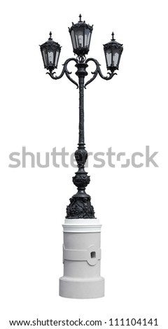 Street lamppost isolated on white background.