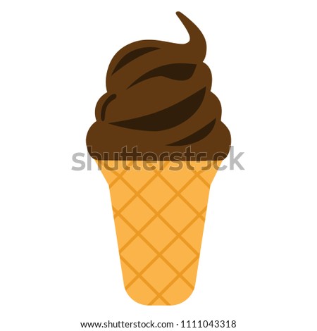 Chocolate ice cream in a waffle cup. Flat design, vector.