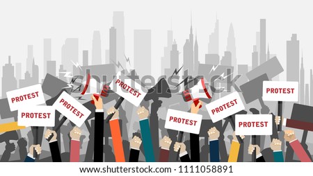 Crowd of people protesters. Flat vector illustration. Royalty-Free Stock Photo #1111058891