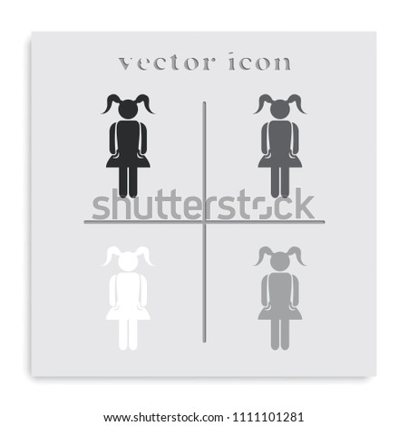 Little girl flat black and white vector icon.