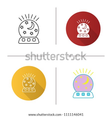 Night light icon. Table lamp with moon and stars. Flat design, linear and color styles. Isolated vector illustrations