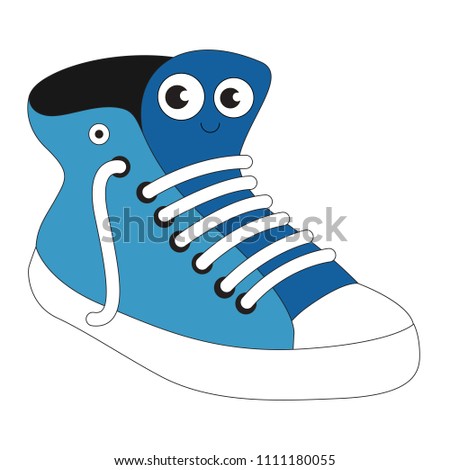 Funny Running Shoe cartoon. Outlined illustration with thin line black stroke