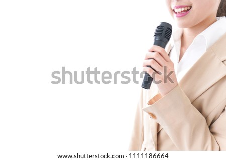 Woman talking with microphone