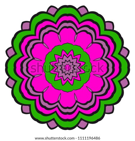 Ethnic floral ornamental mandala. Decorative art-deco design element. Hand drawn color vector illustration.