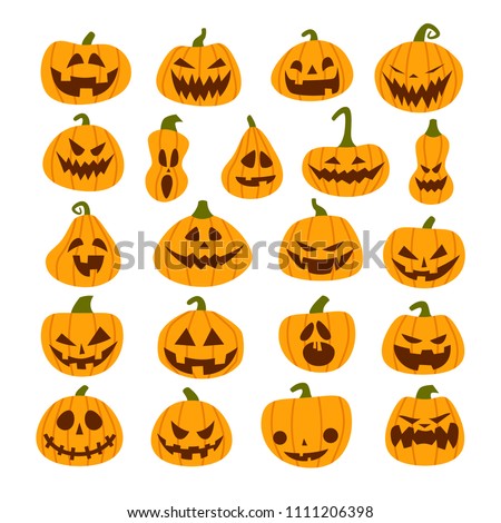 Set of Halloween scary pumpkins. Flat style vector spooky creepy pumpkins Royalty-Free Stock Photo #1111206398