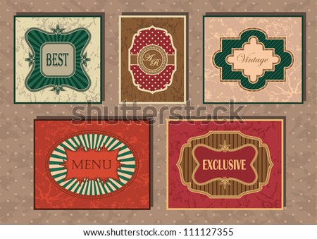 Set of vintage frames in retro style on grunge background with polka dots
