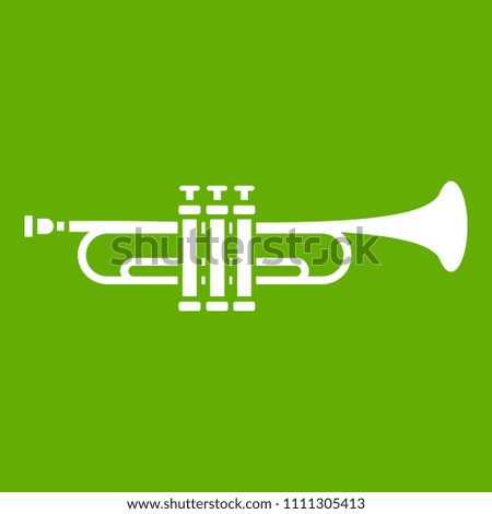 Brass trumpet icon white isolated on green background. illustration