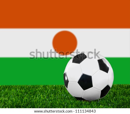 The Niger flag and soccer ball on the green grass