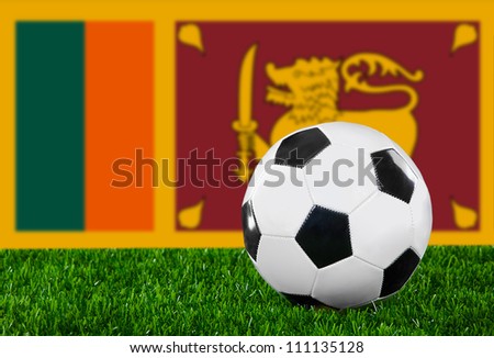 The Sri Lanka flag and soccer ball on the green grass