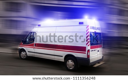  ambulance car on blured background. Ambulance auto paramedic emergency.  Royalty-Free Stock Photo #1111356248