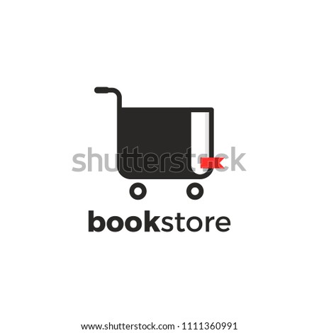 book store logo cart shop black and white with ribbon